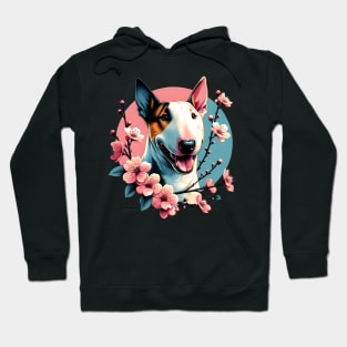 Miniature Bull Terrier Celebrates Spring Cherry Blossoms Hoodie